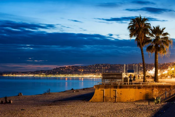 Francja Miasto Nicei Francuskiej Riwierze Wieczorem Plaży Promenady Anglików Nad — Zdjęcie stockowe