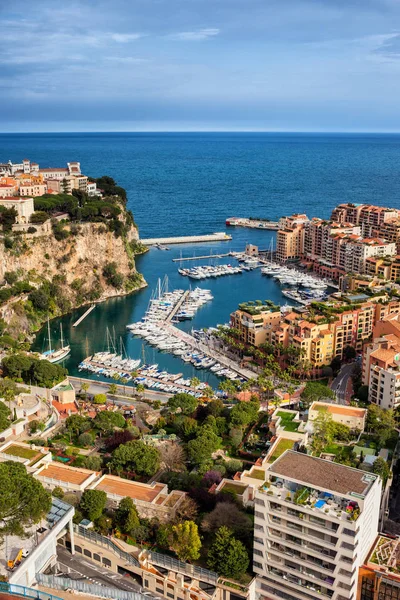 Monaco Fürstentum Luftaufnahme Mehrfamilienhäuser Port Fontvieille Yachthafen Mit Yachten Und — Stockfoto