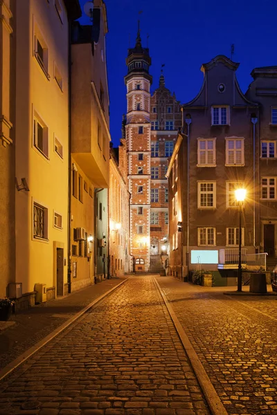 Город Гданьск Польше Мощеная Ночью Улица Старом Городе — стоковое фото