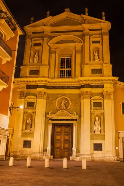 Nice Cathedral Saint Reparata Cathedrale Sainte Reparate Iluminado Noite França — Fotografia de Stock