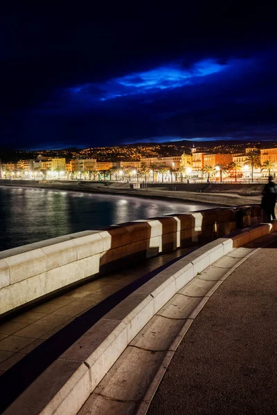 City Skyline Nice France Seaside Promenade Night — Stock Photo, Image