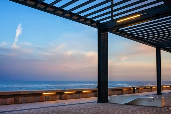 Promenade Maritime Crépuscule Avec Pergola Banc Monaco Europe Sud — Photo