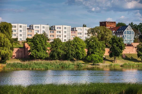 Malbork Kasaba Kuzey Polonya Apartmanlar Blok Nogat Nehrin Yanında Daireler — Stok fotoğraf