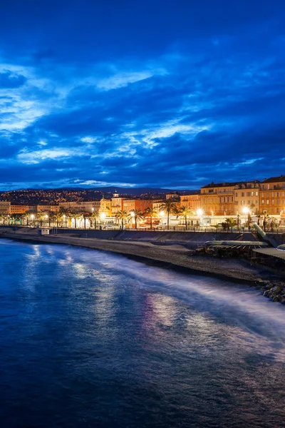 Ville Nice Heure Bleue Soirée France Mer Plage Skyline Sur — Photo