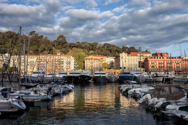 Schöne Stadt Frankreich Bei Sonnenaufgang Blick Über Port Lympia Der — Stockfoto