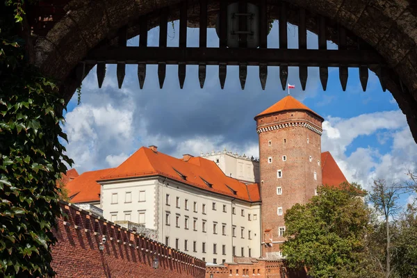 Castillo Real Wawel Cracovia Polonia Vista Través Portcullis Puerta Con —  Fotos de Stock