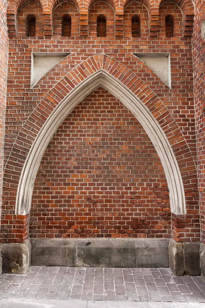 Gothic Arch Niche Brick Wall Fortification Old Town Krakow City — Stock Photo, Image