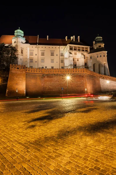 Вавельский Королевский Замок Ночью Городе Краков Польша — стоковое фото