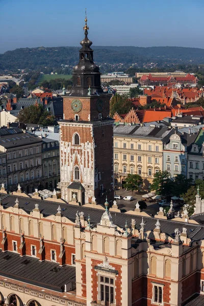 Altstadt Der Stadt Krakau Polen Tuchhalle Sukiennice Rathaussturm Historische Mietshäuser — Stockfoto