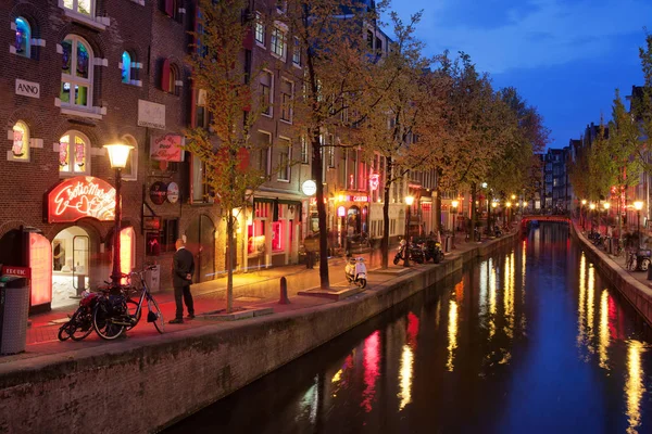 Amsterdam Holland Netherlands May 2013 Famous Red Light District Canal — Stock Photo, Image