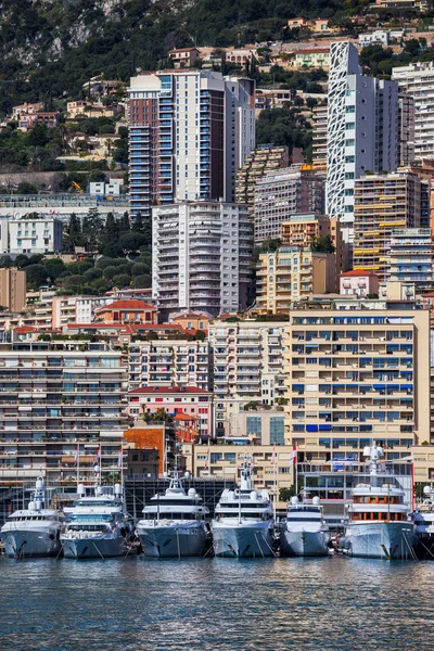 Monako Prensliği Yatlar Apartmanlar Blok Daireler Evler Bir Dik Kıyı — Stok fotoğraf