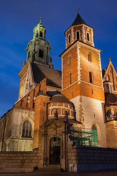 Wawel Kathedraal Nacht Stad Van Krakow Polen Royal Kathedraal Basiliek — Stockfoto