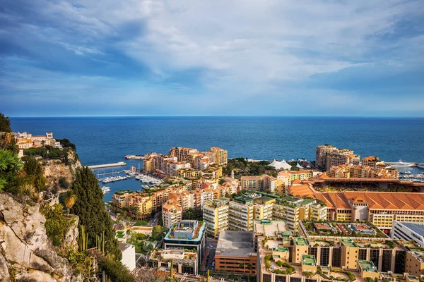 Principato Monaco Paesaggio Urbano Dall Alto Orizzonte Del Mar Mediterraneo — Foto Stock