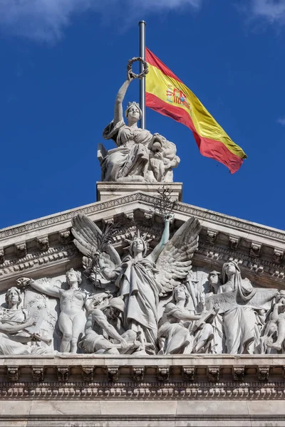 Spanje Madrid Fronton Van Nationale Bibliotheek Van Spanje 19E Eeuwse Rechtenvrije Stockfoto's