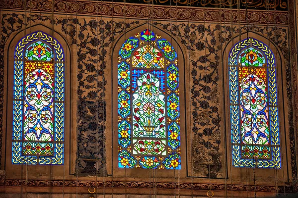 Vitraux Décorés Mur Avec Motif Fleurs Intérieur Mosquée Bleue Mosquée — Photo