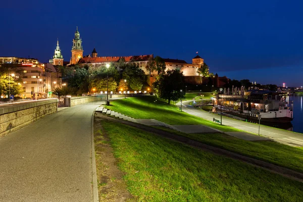 Королівський Замок Вавель Ніч Місті Краків Польща — стокове фото