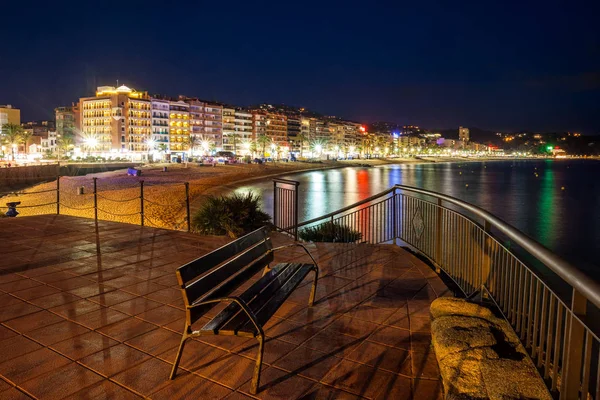 Lloret Mar Ночью Коста Брава Каталонии Испания Променад Скамейкой Городским — стоковое фото