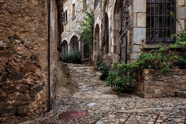 Narrow Cobblestone Streets Medieval Old Town Tossa Mar Catalonia Spain — Stock Photo, Image