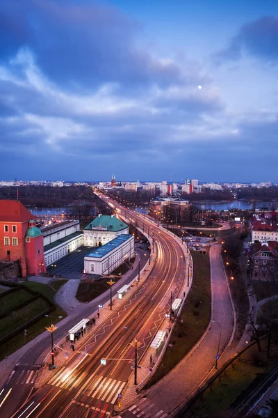 Solidarity Avenue at Dusk in Warsaw — Stock Photo, Image