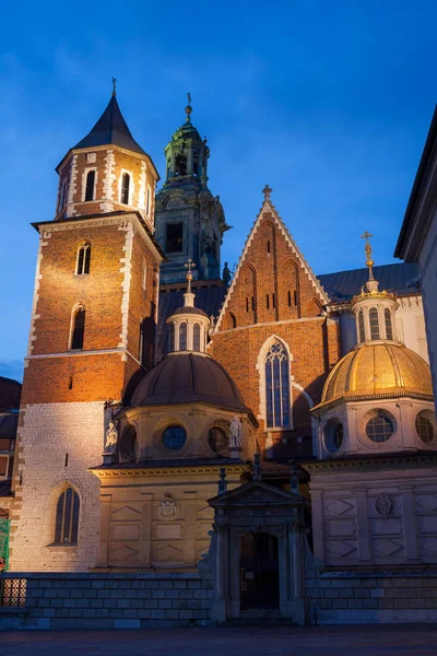 Wawel Katedrali Krakow gece ışıklı — Stok fotoğraf