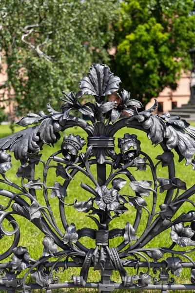 Sierlijke metalen hek met bloemen en plantenmotief — Stockfoto