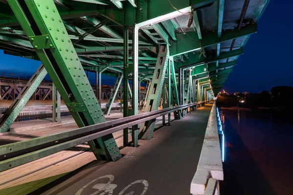 Bike Path On Bridge At Night In Warsaw — Stock Photo, Image