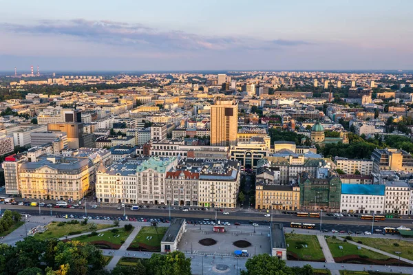City of Warsaw Aerial View At Sunset — Stock Photo, Image