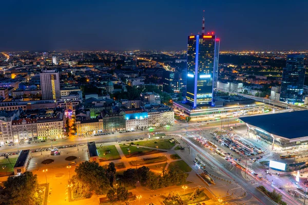 City of Warsaw in Poland by Night — Stock Photo, Image