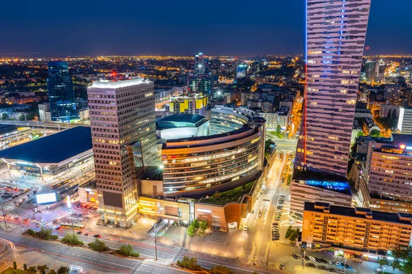 City of Warsaw By Night Downtown Cityscape — стоковое фото