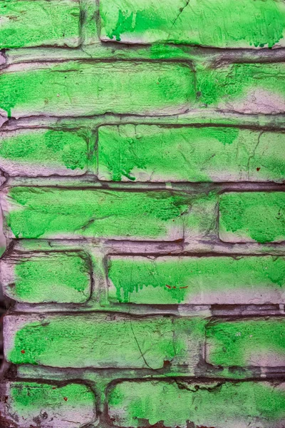 Green Painted Old Brick Wall Background — Stock Photo, Image