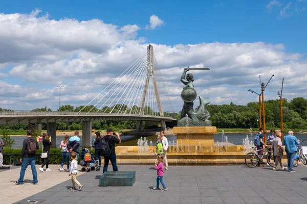 Warsaw Mermaid and Swietokrzyski Bridge — Stock Photo, Image