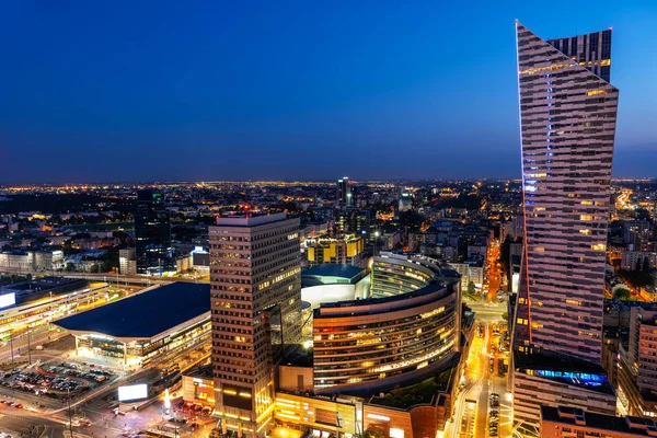 Warsaw City Center By Night In Poland — Stock Photo, Image