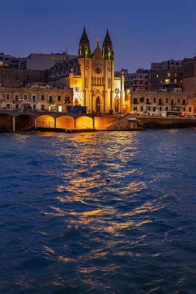 Balluta Bay in St Julian Town in Malta at Night — 스톡 사진