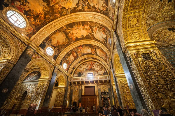 Valletta Malta Października 2019 Barokowe Wnętrze Katedry Jana Kościół Katedralny — Zdjęcie stockowe