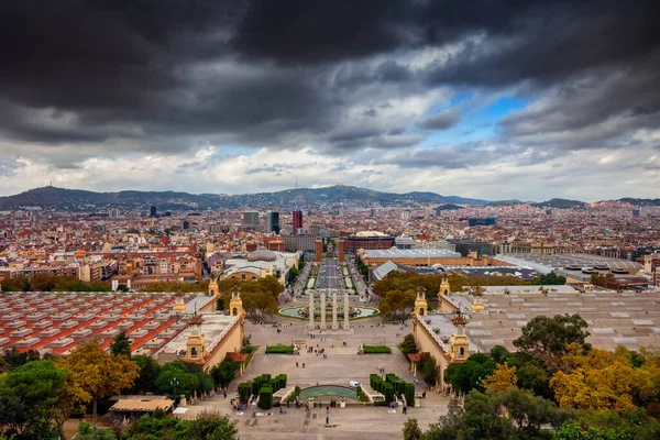 Cidade Barcelona Paisagem Urbana Catalunha Espanha Vista Elevada Direção Fonte — Fotografia de Stock