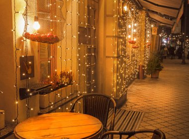 Kiev, Ukrayna - Ocak 2, 2018:Christmas dekorasyon Kontraktova Meydanı Kiev, Ukrayna