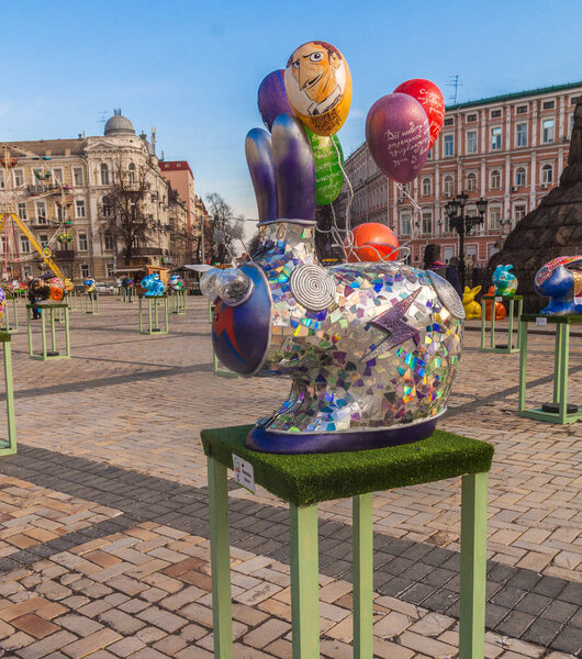 KYIV, UKRAINE - APRIL 6, 2018: 8 All-Ukrainian festival of Easter eggs by ethnocultural project Folk Ukraine on Sophia Square in the centre of Kiev, Ukraine. April-may 2018