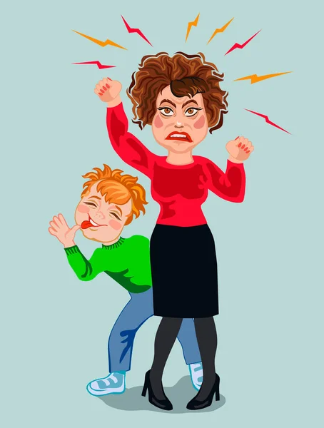 Aggressive Wütende Frau Mit Neckendem Kind Rücken — Stockfoto