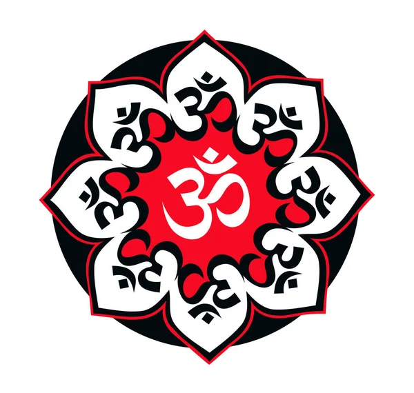 Eight Mandala Black Red Mantra Aum Symbol Enlightenment White Background — Stock Photo, Image