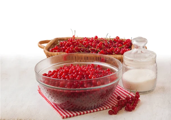Berries Glass Bowl Basket Next Sugar Bowl Cooking Currant Jam — Stock Photo, Image