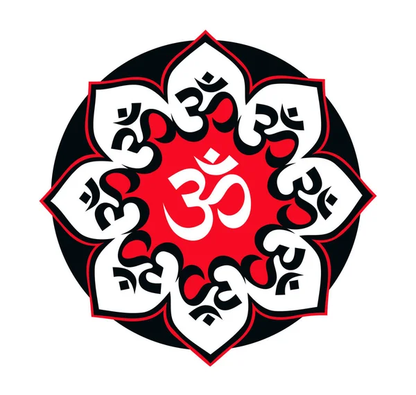 Acht Mandala Zwart Rood Met Mantra Aum Symbool Verlichting Een — Stockvector