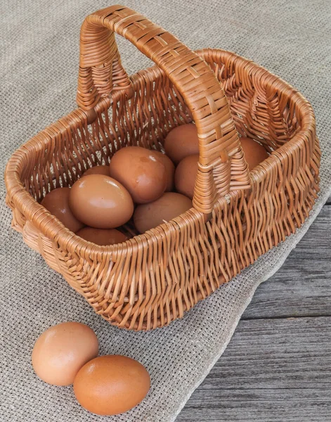 Basket Eggs Canvas Concept Village Poultry Farming — Stock Photo, Image