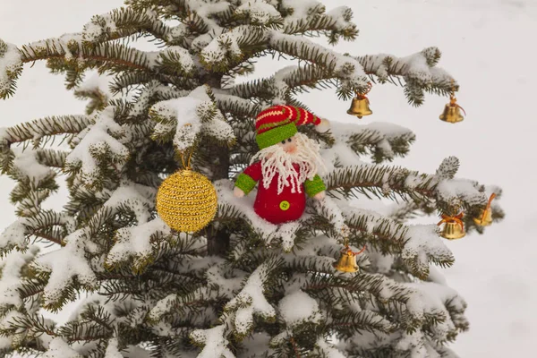 Mutlu Cüceler Noel Ağacında Ziller Ampuller Seri Üretim — Stok fotoğraf