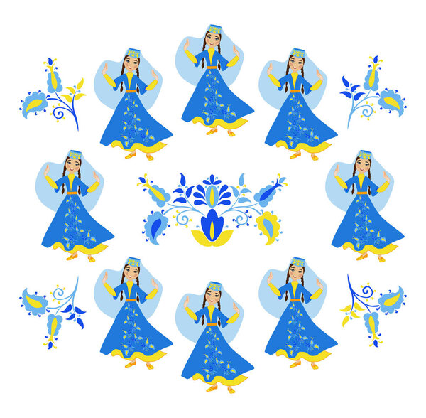 A Crimean tatar girls in a folk costume dancing