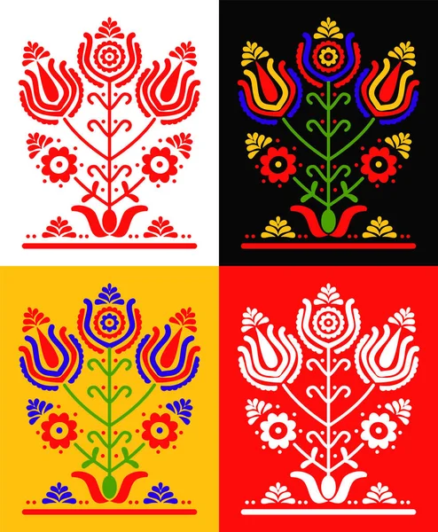 ウクライナとポーランドの伝統的な民俗装飾を設定 生活の木 — ストックベクタ