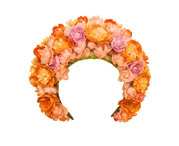 Corona Niña Ucraniana Flores Color Naranja Rosa Sobre Fondo Blanco —  Fotos de Stock