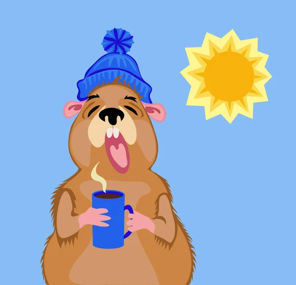Giorno Marmotta Febbraio Illustrazione Fumetti Con Una Marmotta Una Tazza — Foto Stock