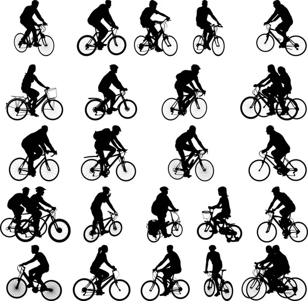 Bicyclists Big Silhouettes Collection Vector — Stock Vector