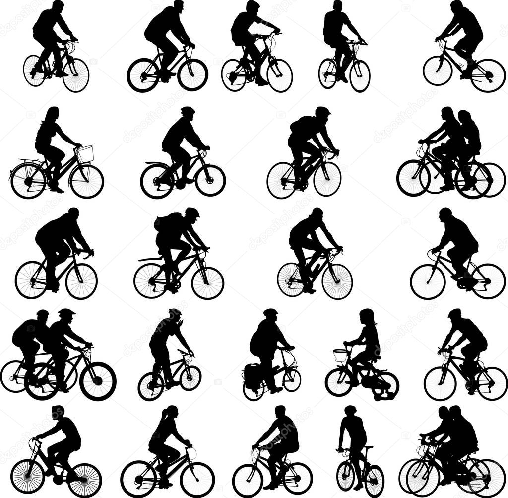 bicyclists big silhouettes collection - vector