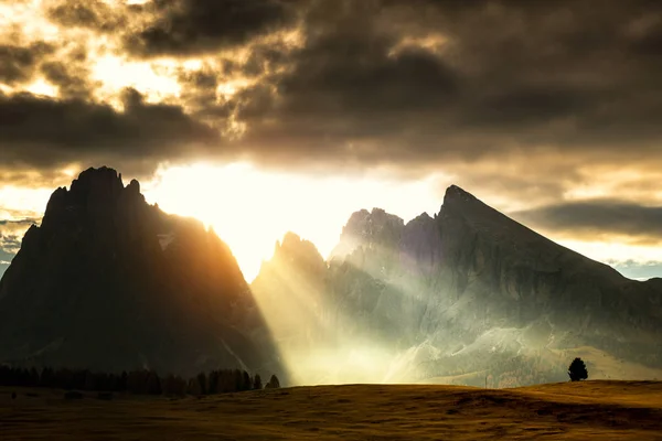 Seiser Alm Langkofel Group Sunrise South Tyrol Italy — Stock Photo, Image